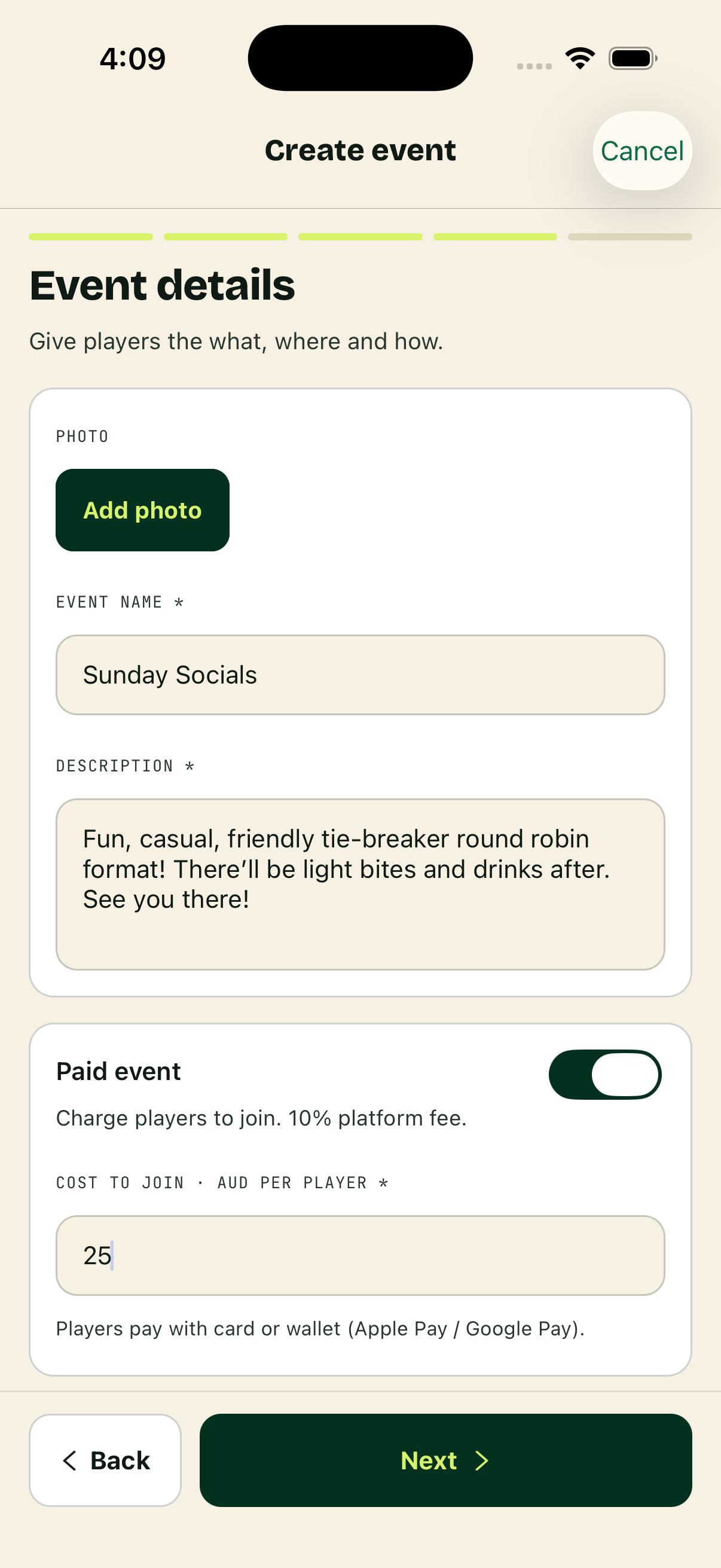 Create an event
